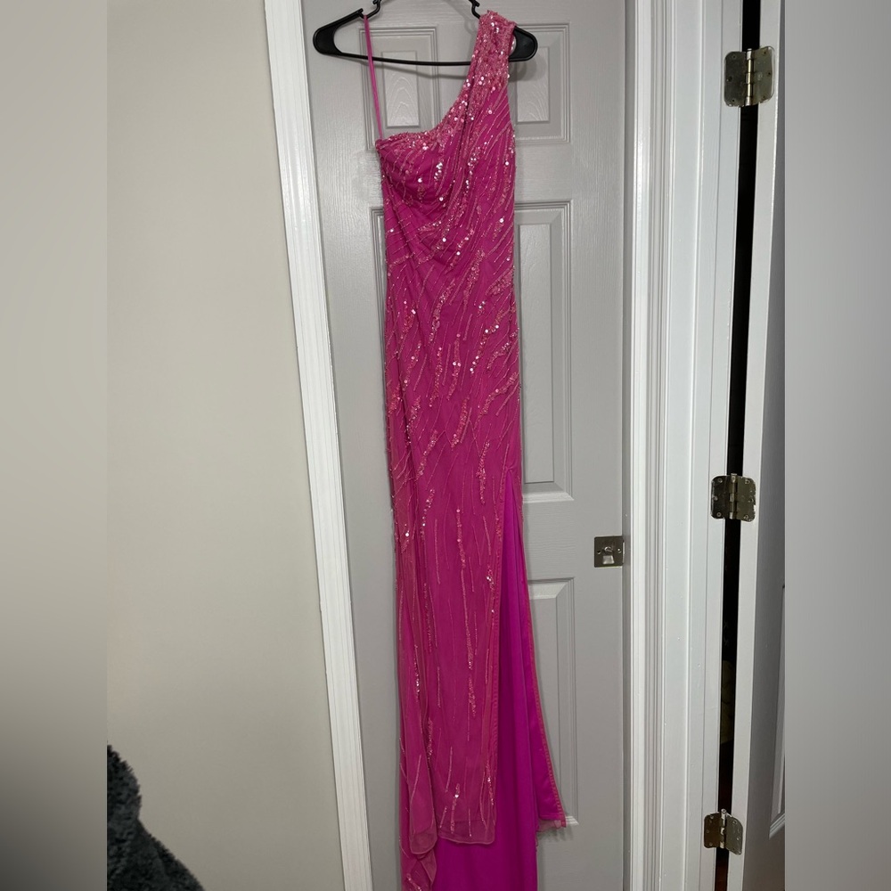 Pink sequin Ashley Lauren gown.
